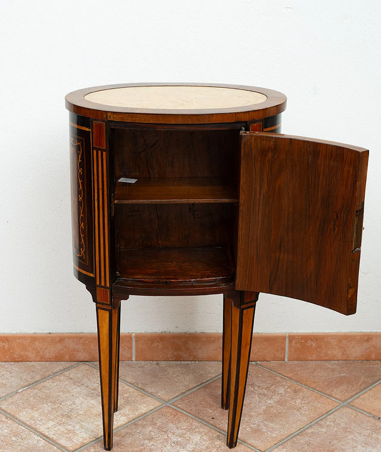 Louis XVI Neapolitan bedside table in polychrome wood, 19th century 3