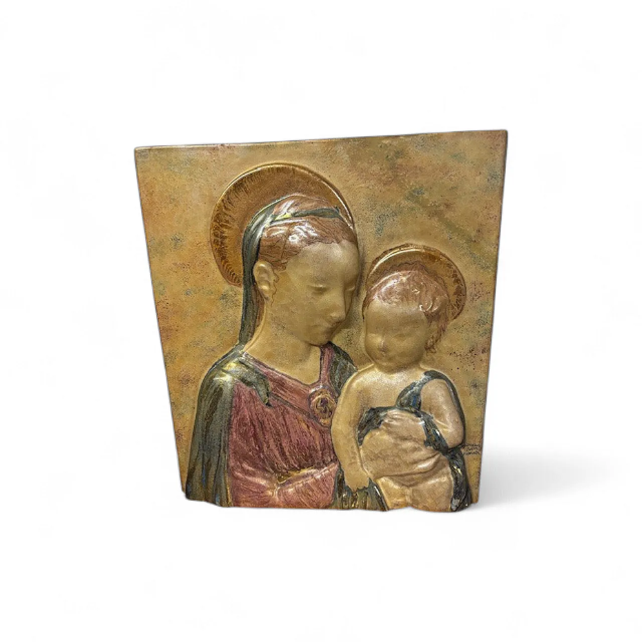 Gold luster majolica plaque, Virgin with Child, mid-20th century 13