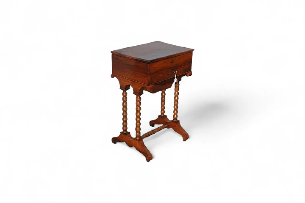 Tavolinetto / comodino da lavoro in noce con cassetti, '800 9