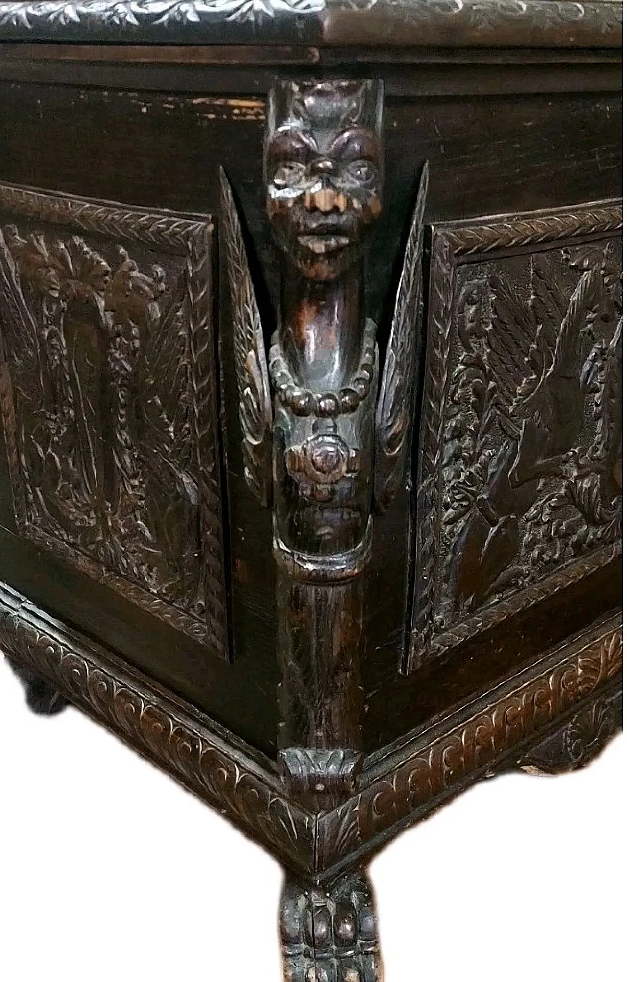 Carved wooden case with coats of arms and winged griffins,19th century 4