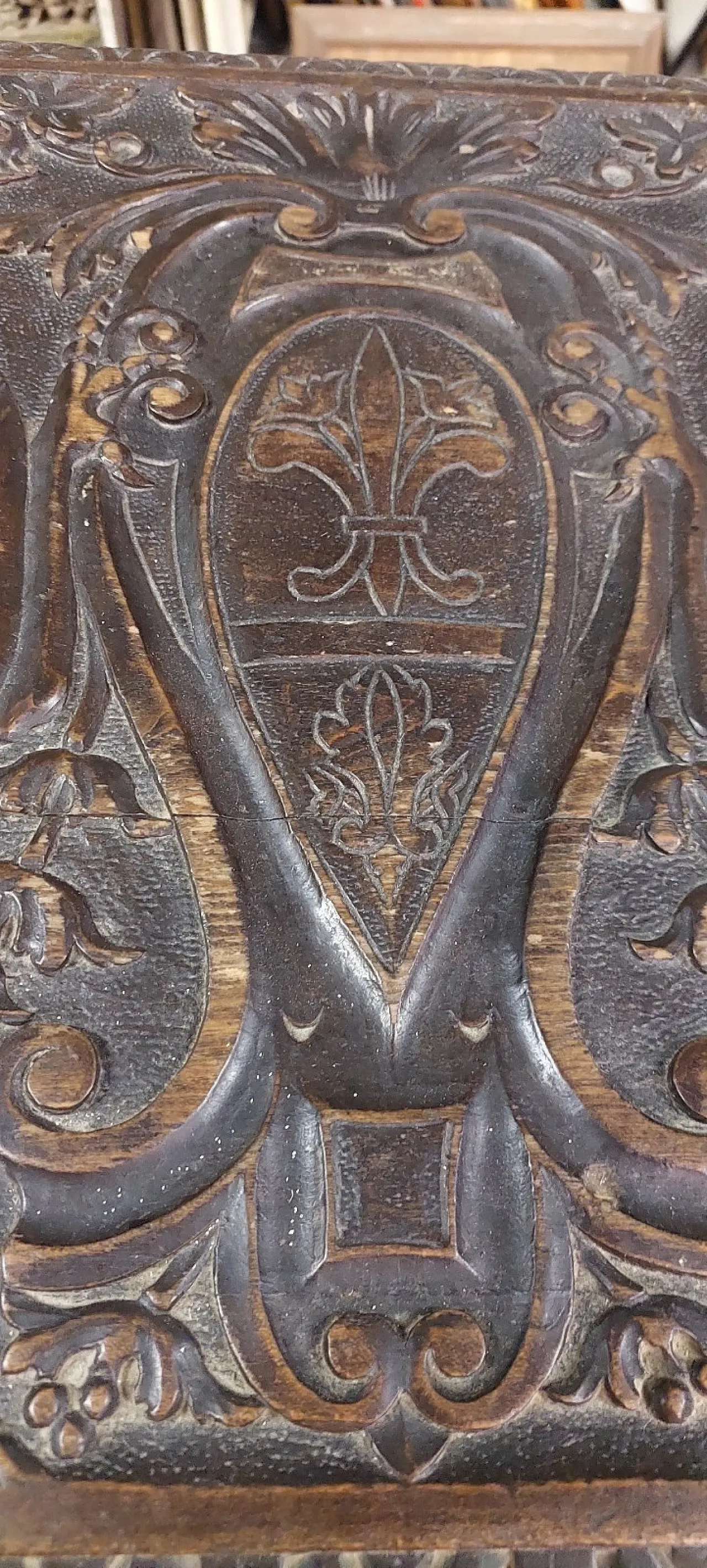 Carved wooden case with coats of arms and winged griffins,19th century 11