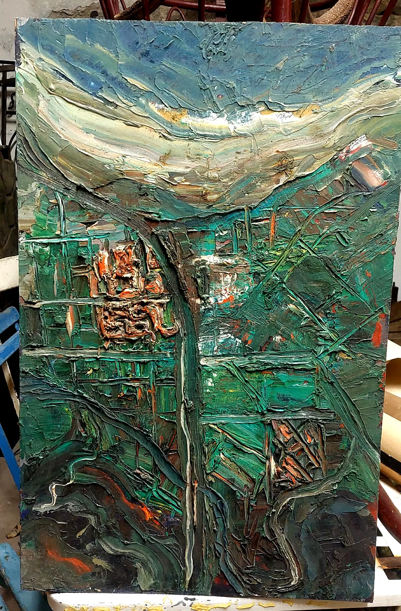 Raffaello Giannelli, olio su tavola astratto, '900 4