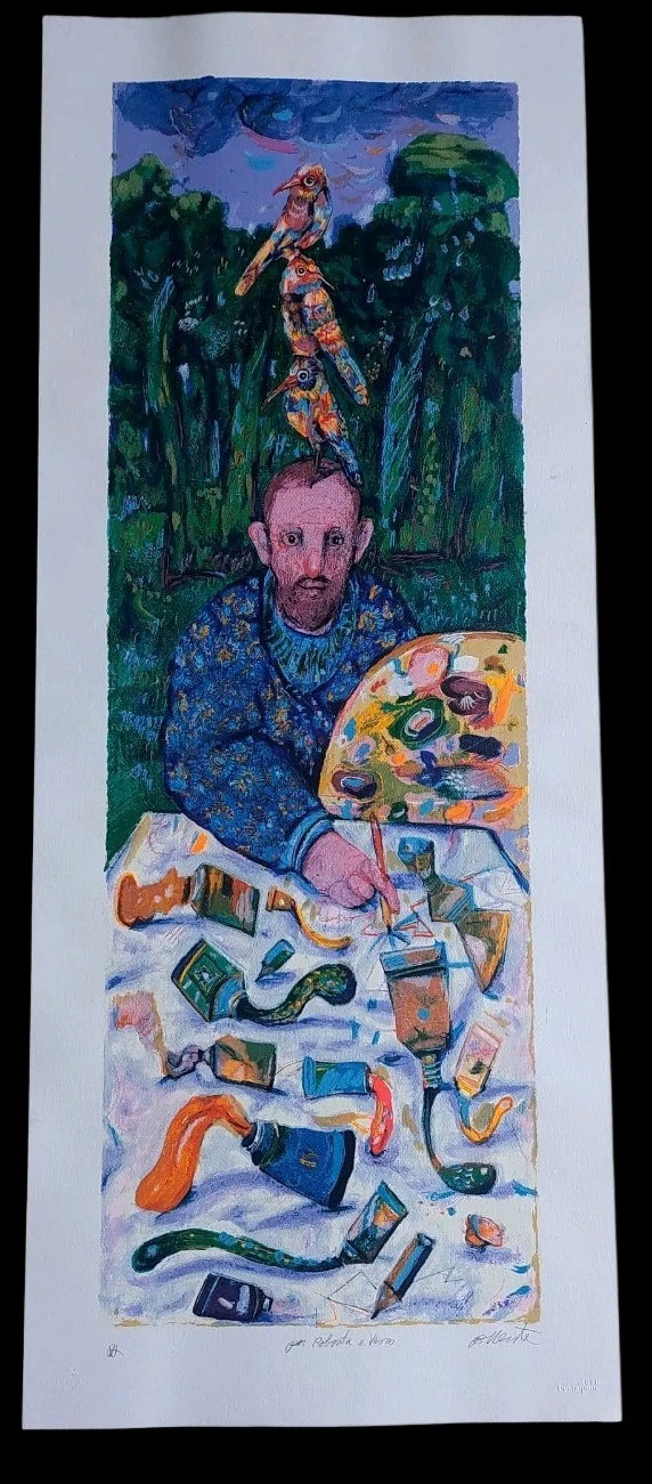 A Painter in the Woods by Antonio Possenti, silkscreen, 20th century 1