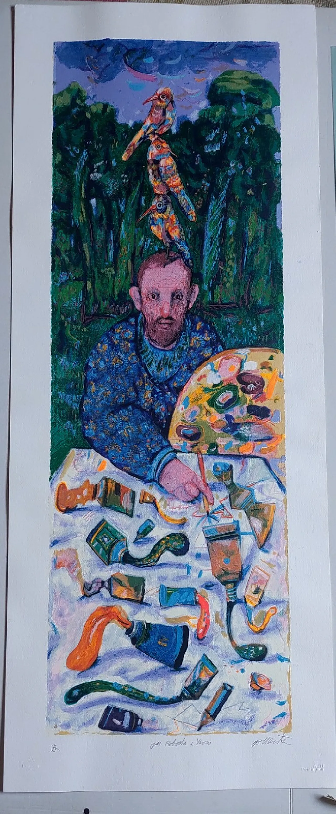 A Painter in the Woods by Antonio Possenti, silkscreen, 20th century 2