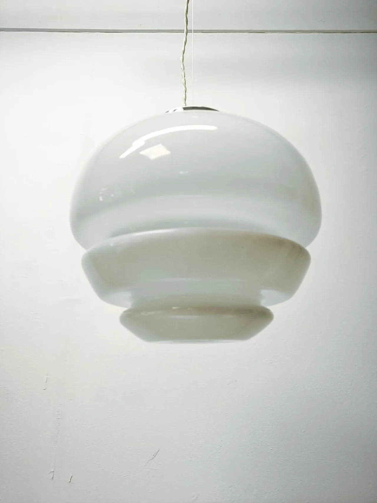 Lampada a sospensione in vetro di Murano bianco latte, anni '70 1