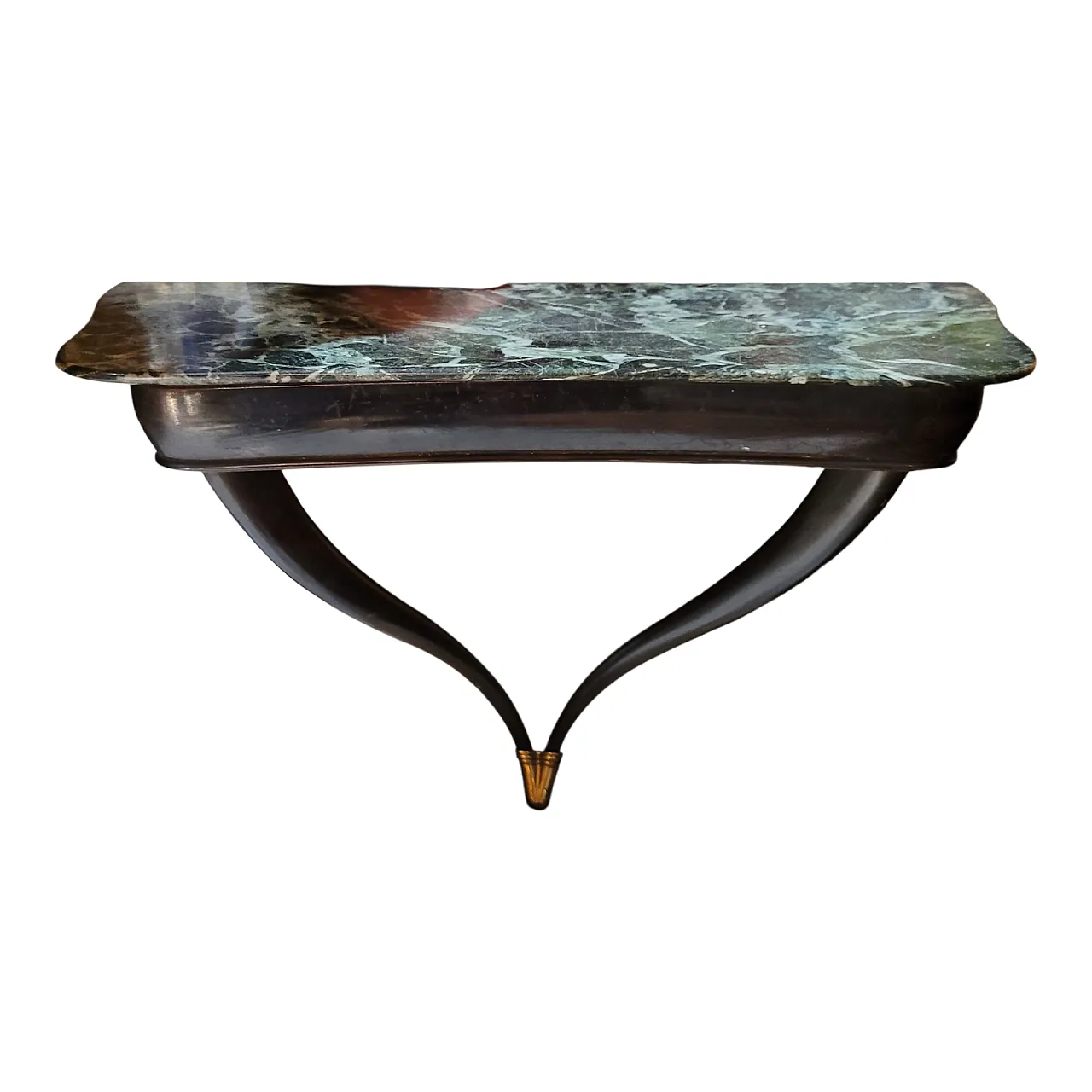 Wall console in ebonized wood and green marble, early 20th century 1