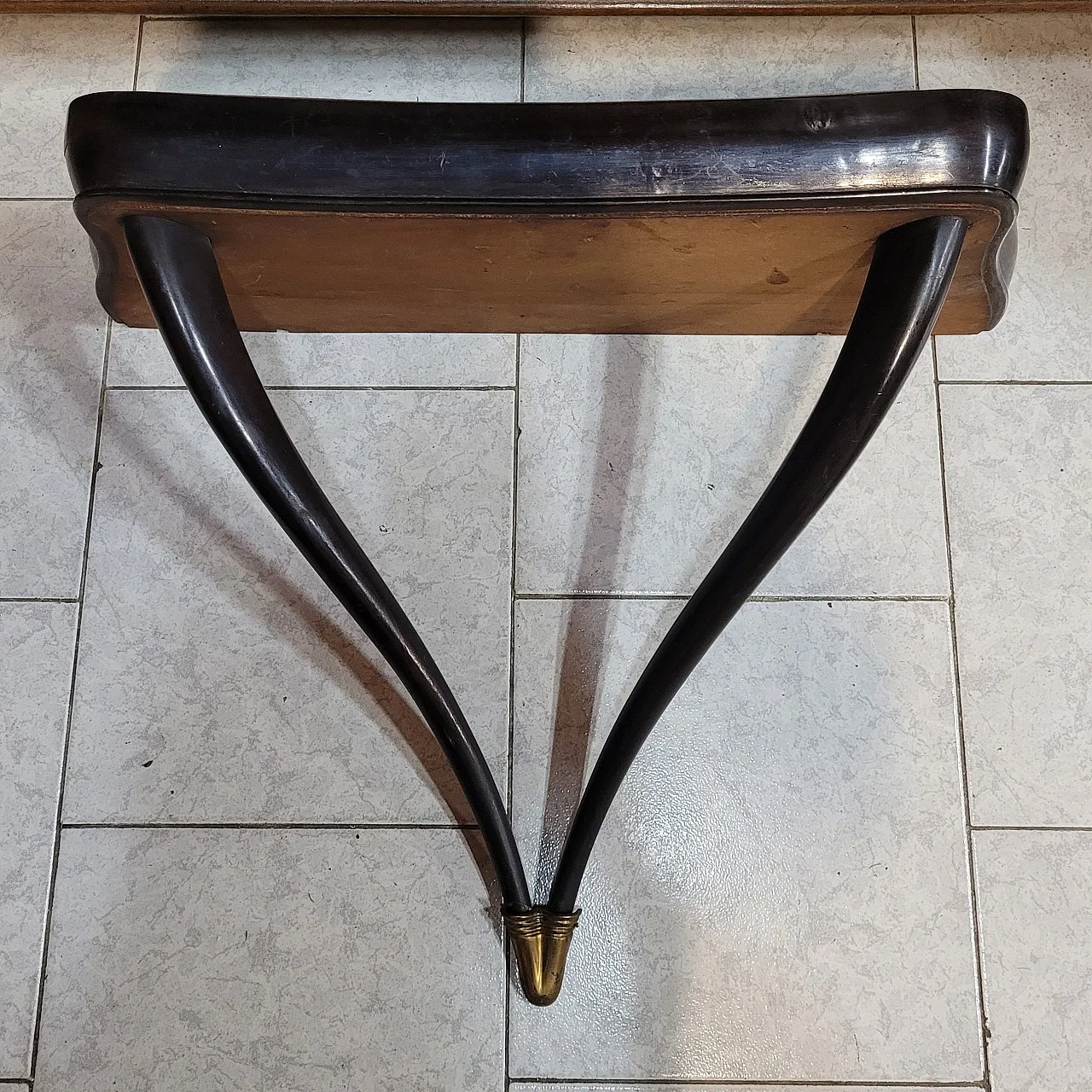 Wall console in ebonized wood and green marble, early 20th century 3