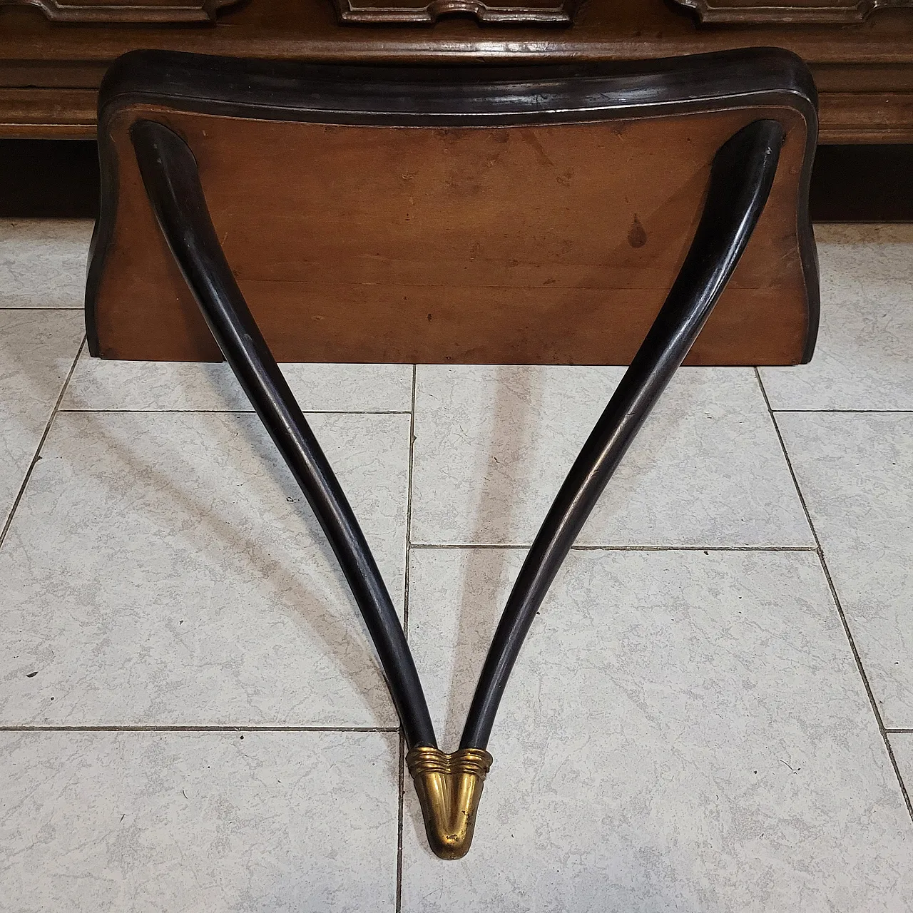 Wall console in ebonized wood and green marble, early 20th century 4