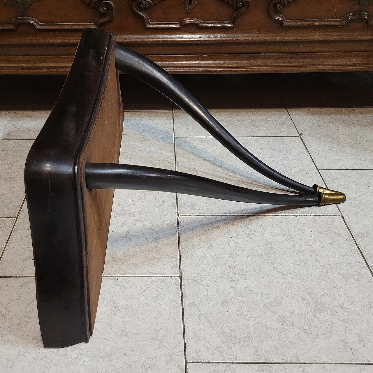 Wall console in ebonized wood and green marble, early 20th century 5