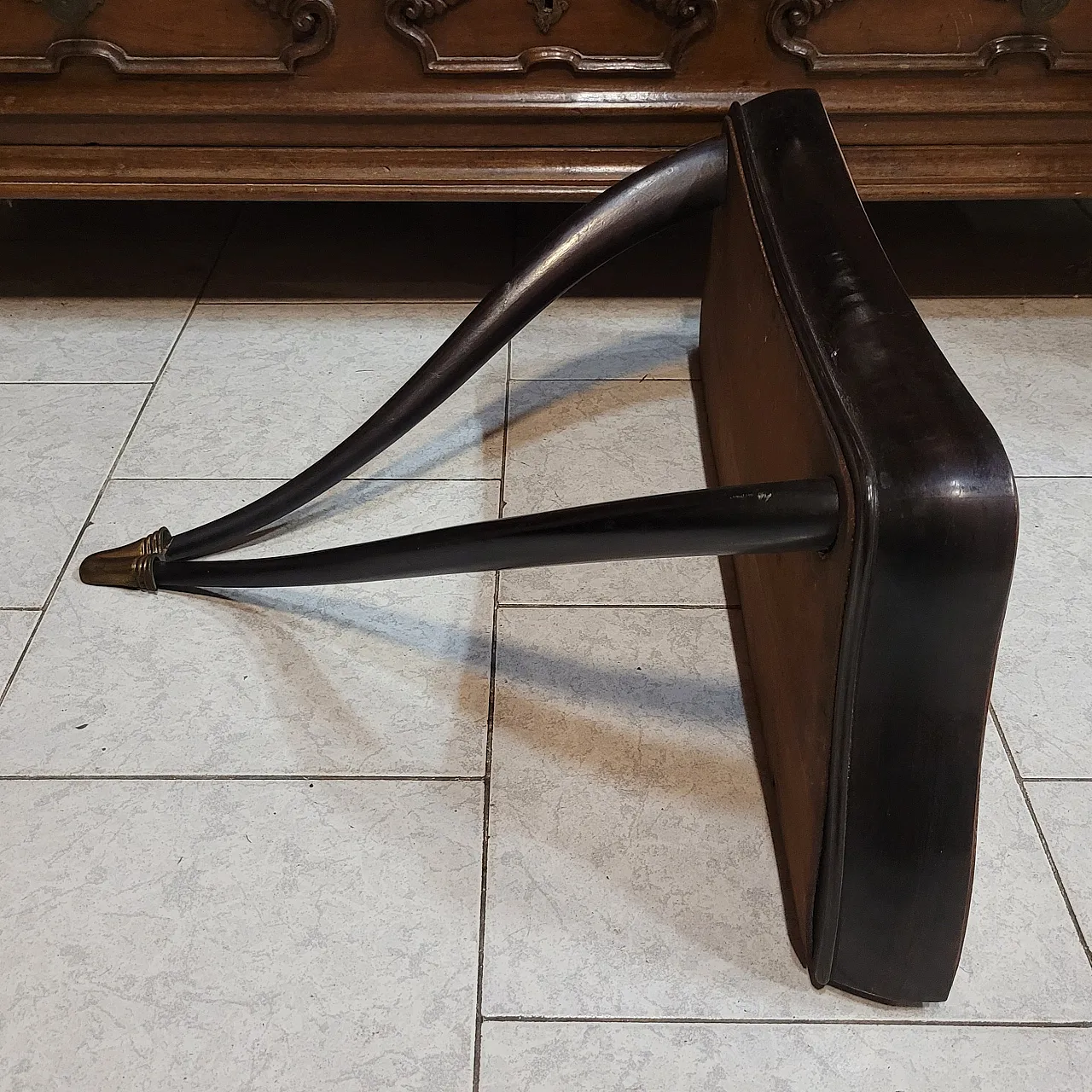 Wall console in ebonized wood and green marble, early 20th century 7