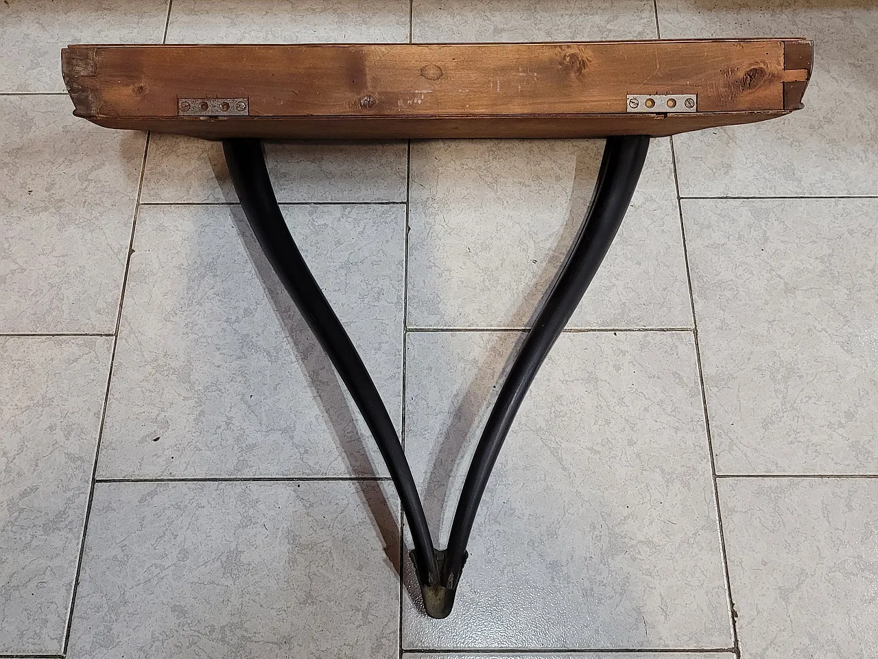 Wall console in ebonized wood and green marble, early 20th century 8