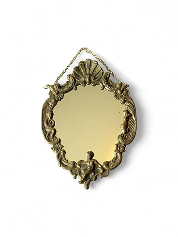 Small wall mirror made of brass and wood, 1950s