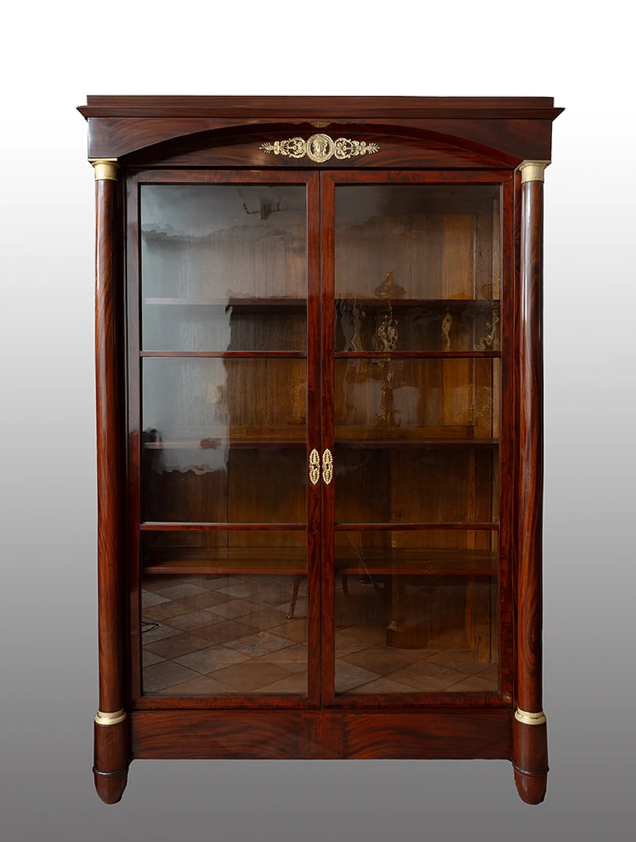 Empire bookcase in mahogany feather and bronze, 19th century 1