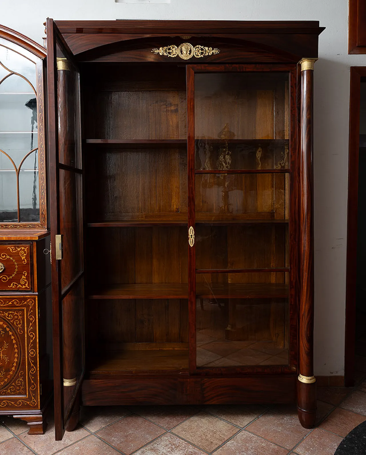 Empire bookcase in mahogany feather and bronze, 19th century 2