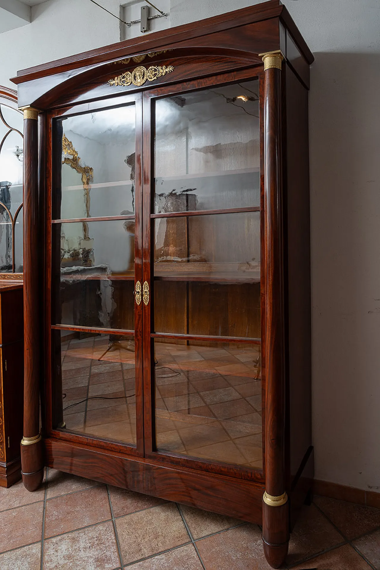 Empire bookcase in mahogany feather and bronze, 19th century 5