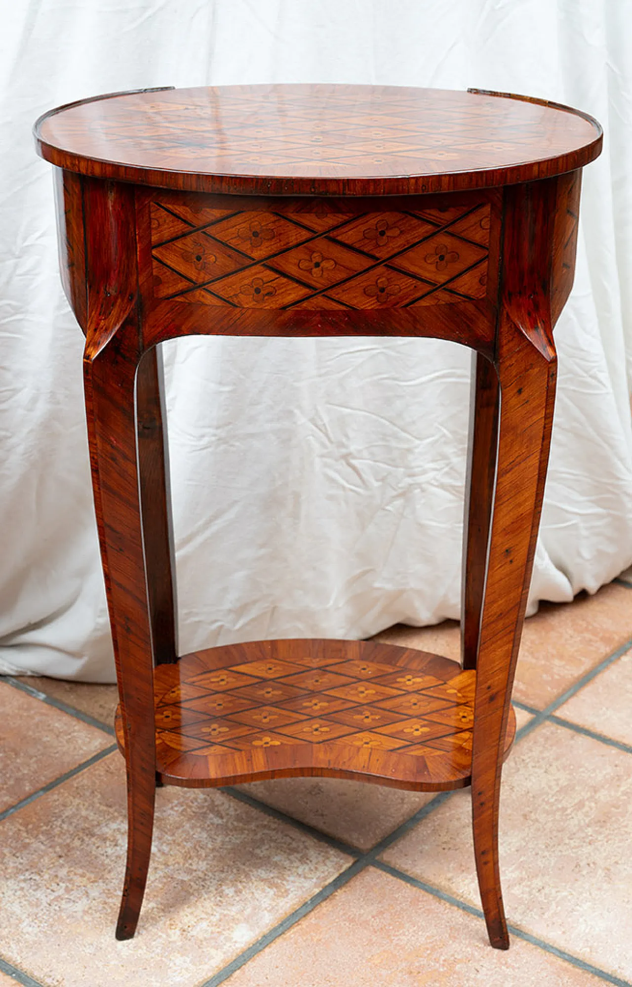 Pair of antique bedside tables in precious exotic woods, 19th century 6