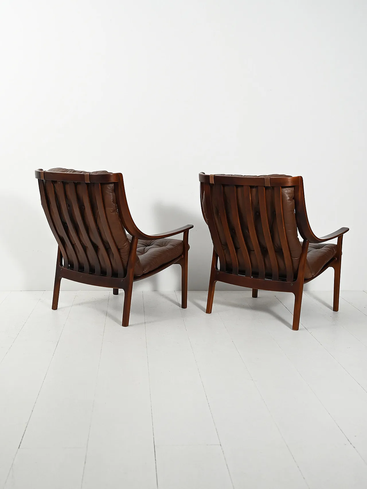 Coppia di poltrone danesi di JM Birking in pelle marrone, anni '60 4