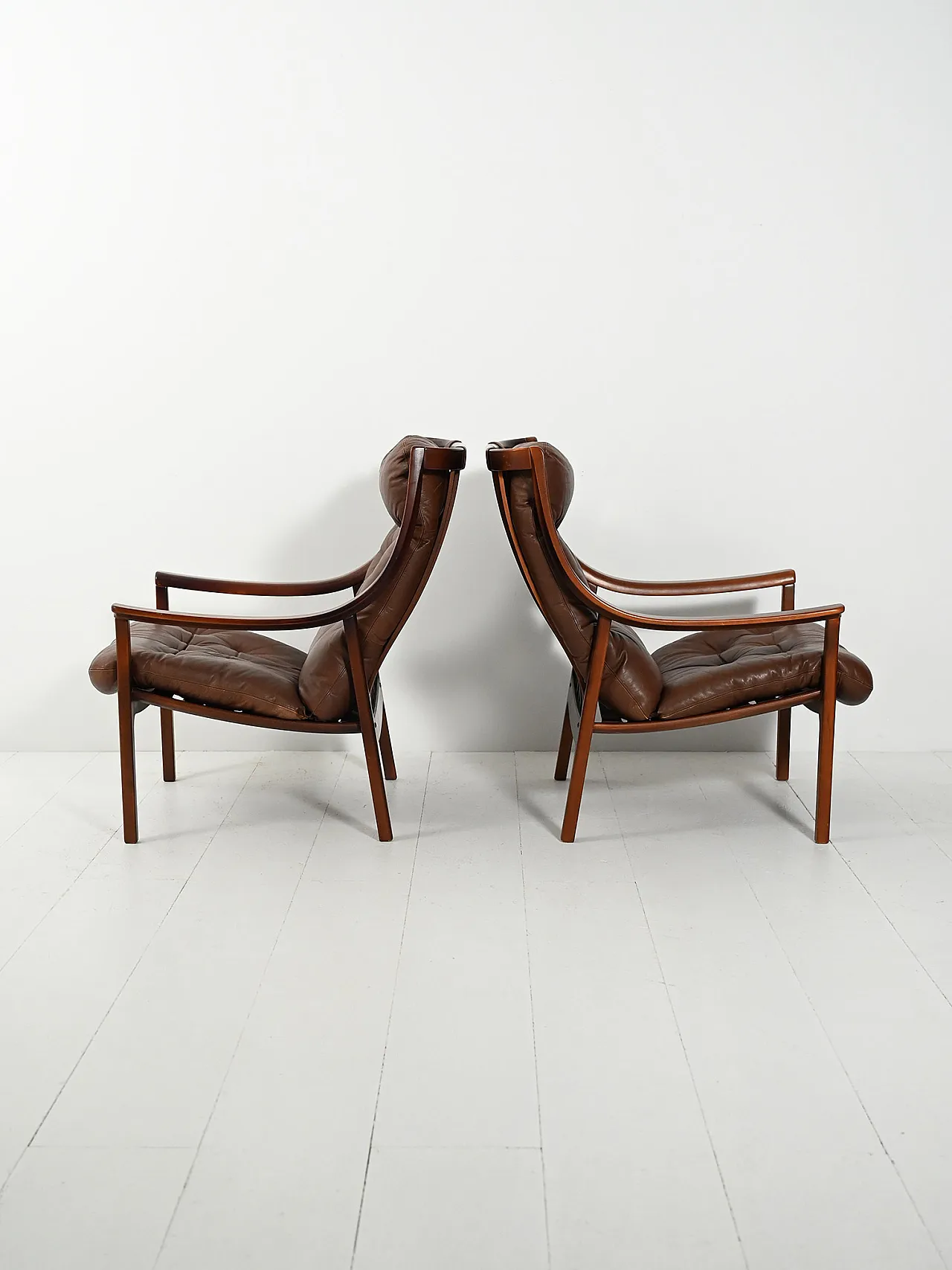 Coppia di poltrone danesi di JM Birking in pelle marrone, anni '60 5