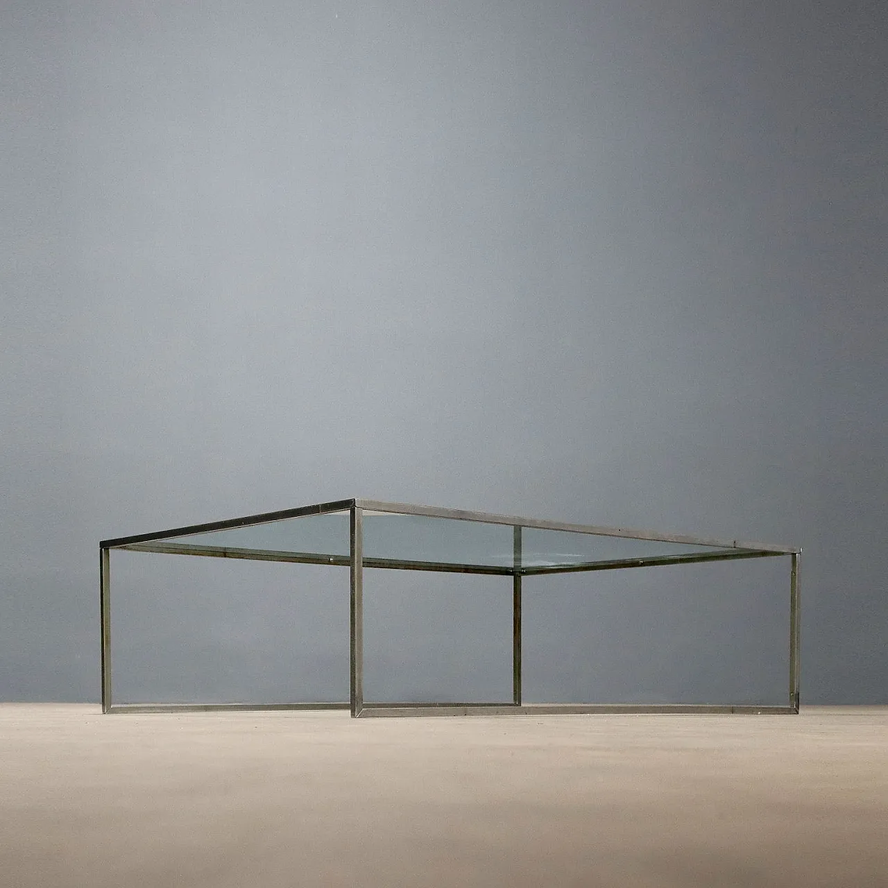 Tavolino in acciaio e piano in vetro trasparente, '900 6