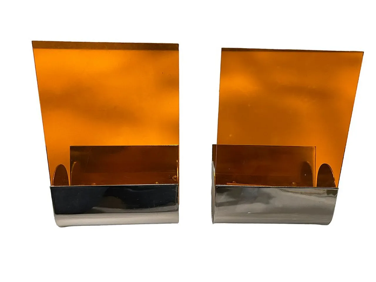 Pair of Mid-Century Italian Orange Acrylic Glass Sconce, 1970s 1