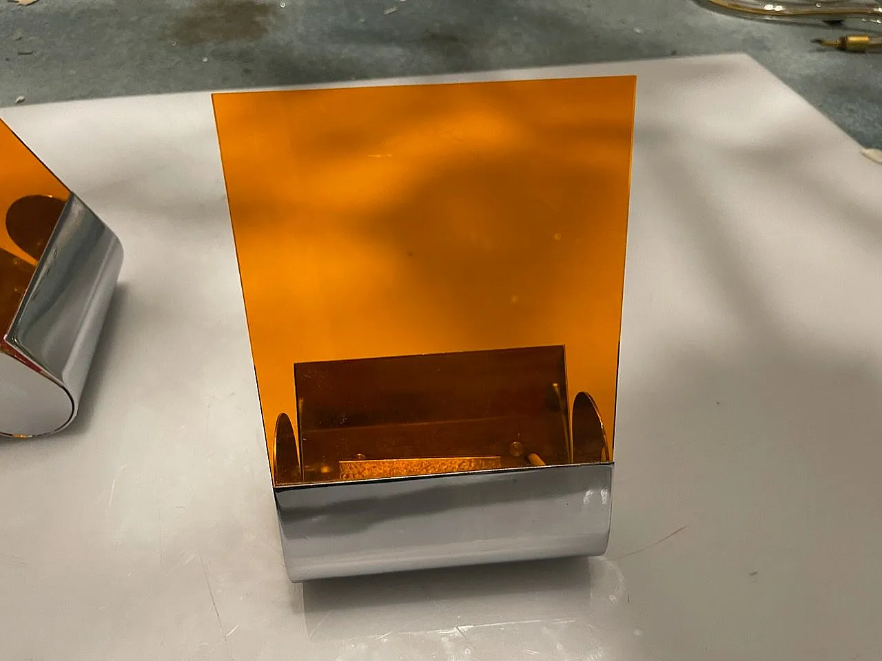 Pair of Mid-Century Italian Orange Acrylic Glass Sconce, 1970s 8