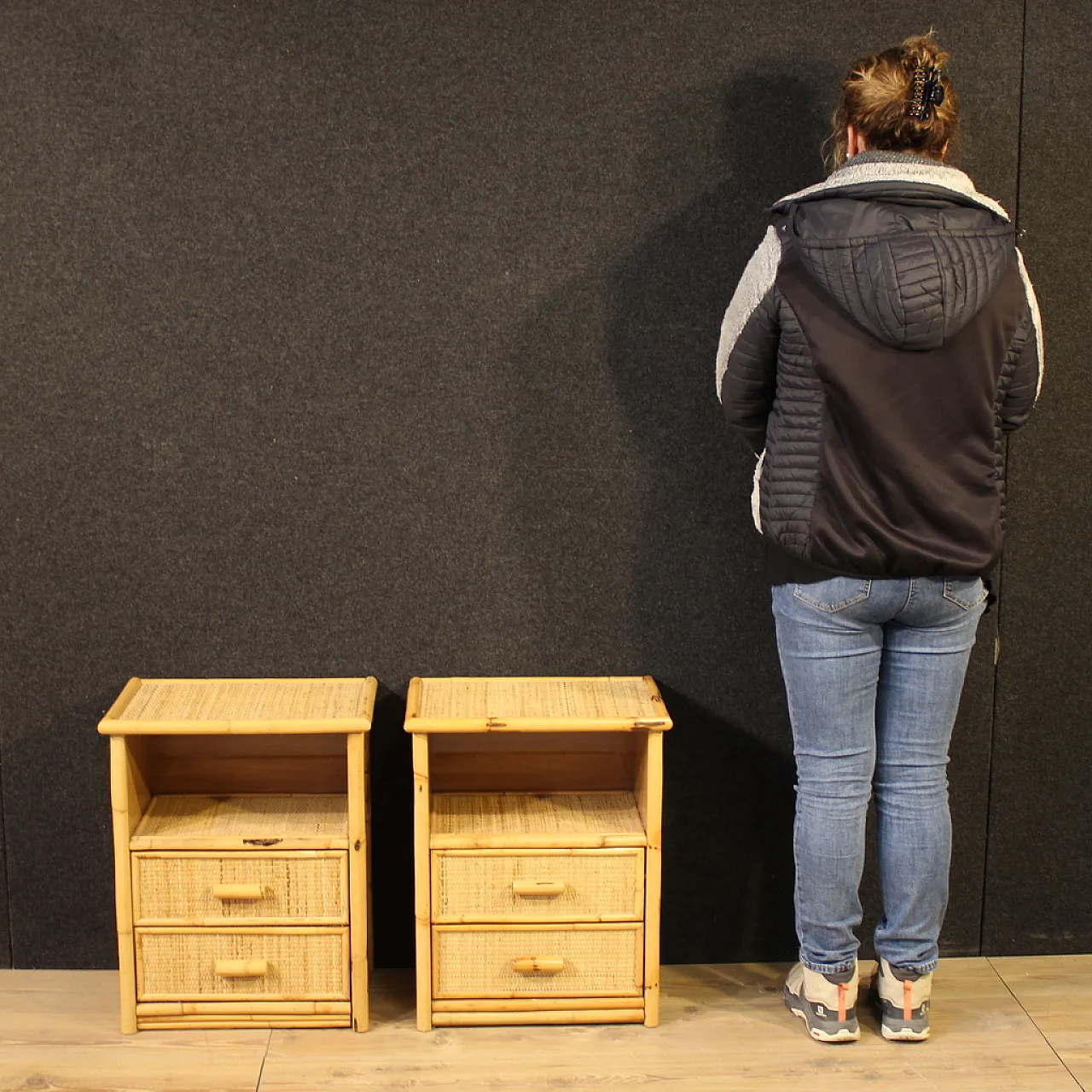 Coppia di comodini in bambù, anni '80 2