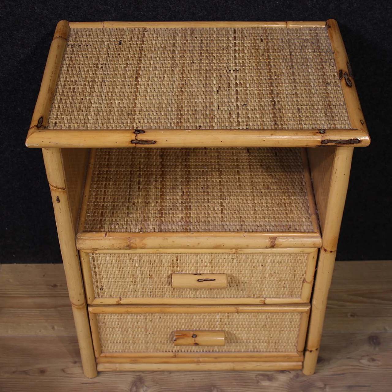 Coppia di comodini in bambù, anni '80 10