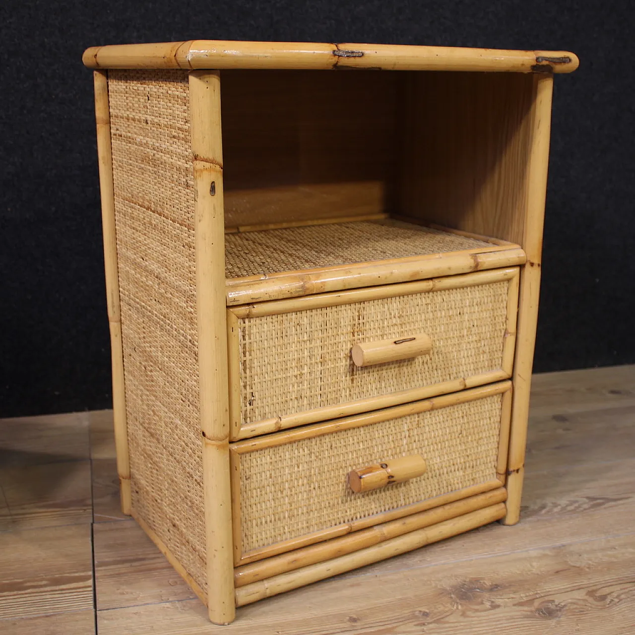 Coppia di comodini in bambù, anni '80 11