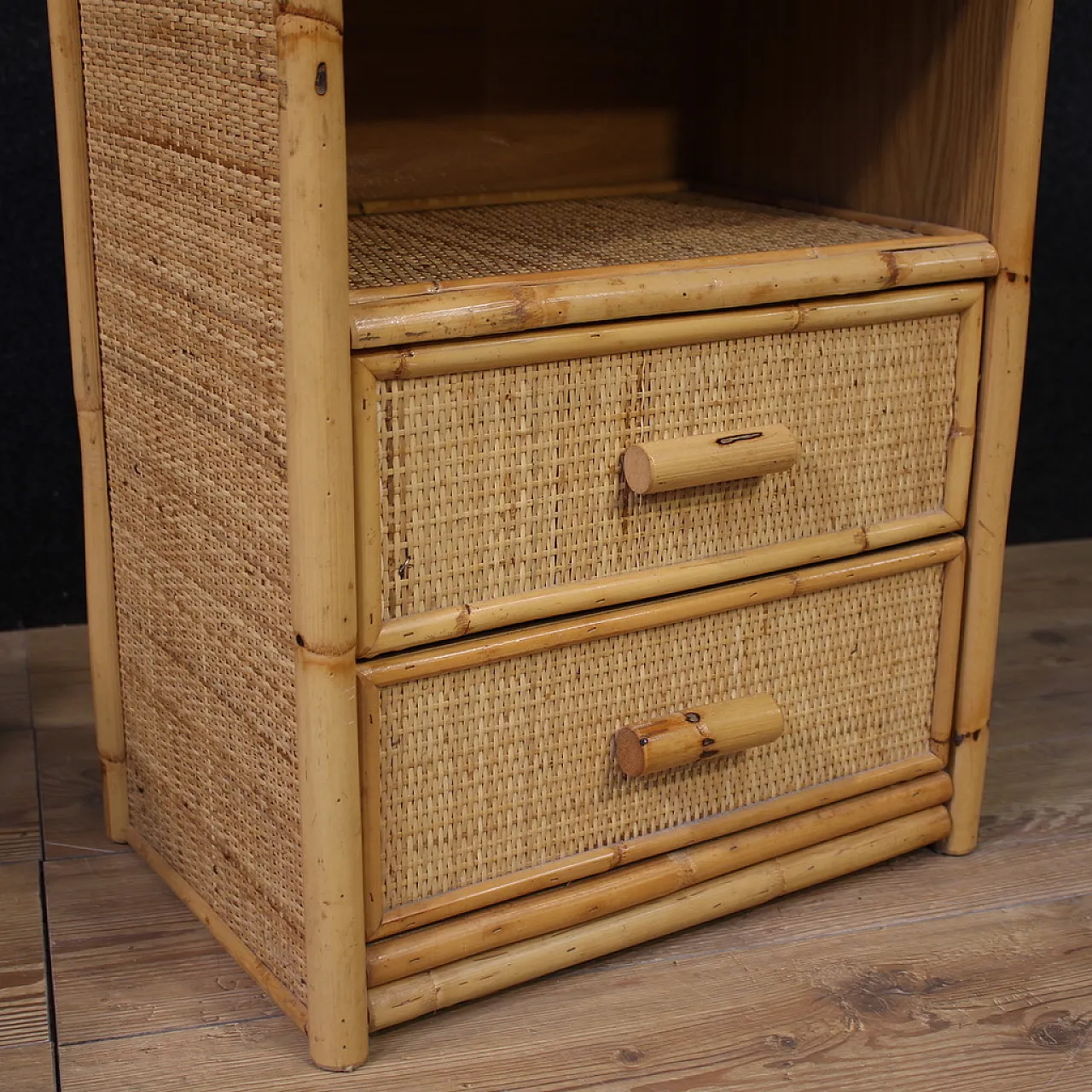 Coppia di comodini in bambù, anni '80 12