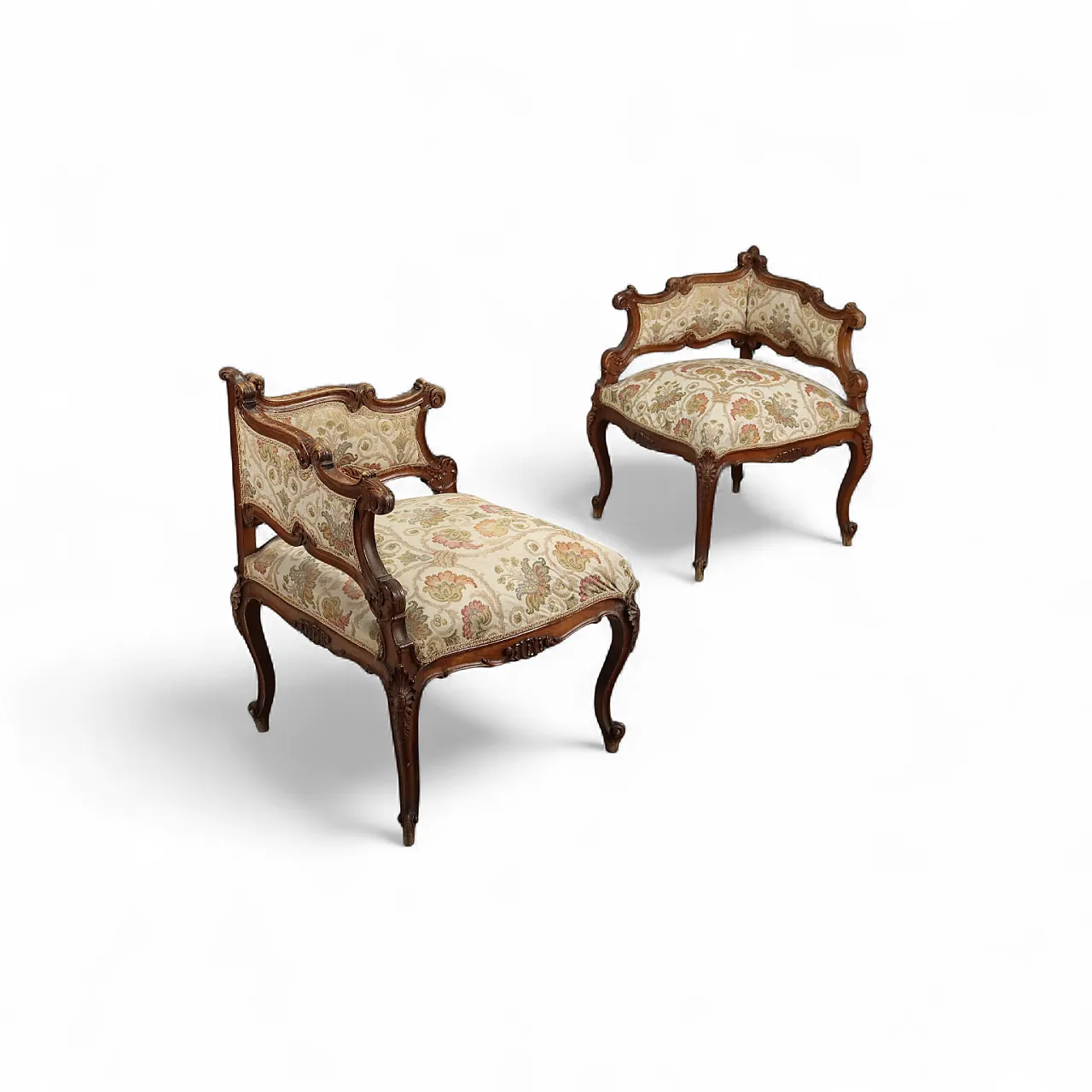 Coppia di poltroncine angolari in noce in stile tardo barocco, '800 10