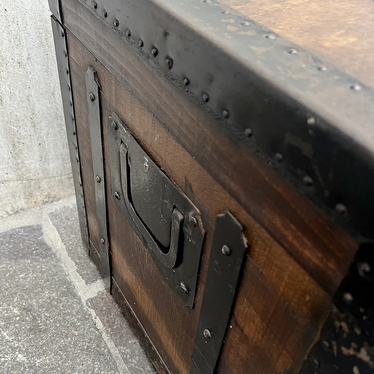 Wooden trunk with iron edges, Italy 1949 5