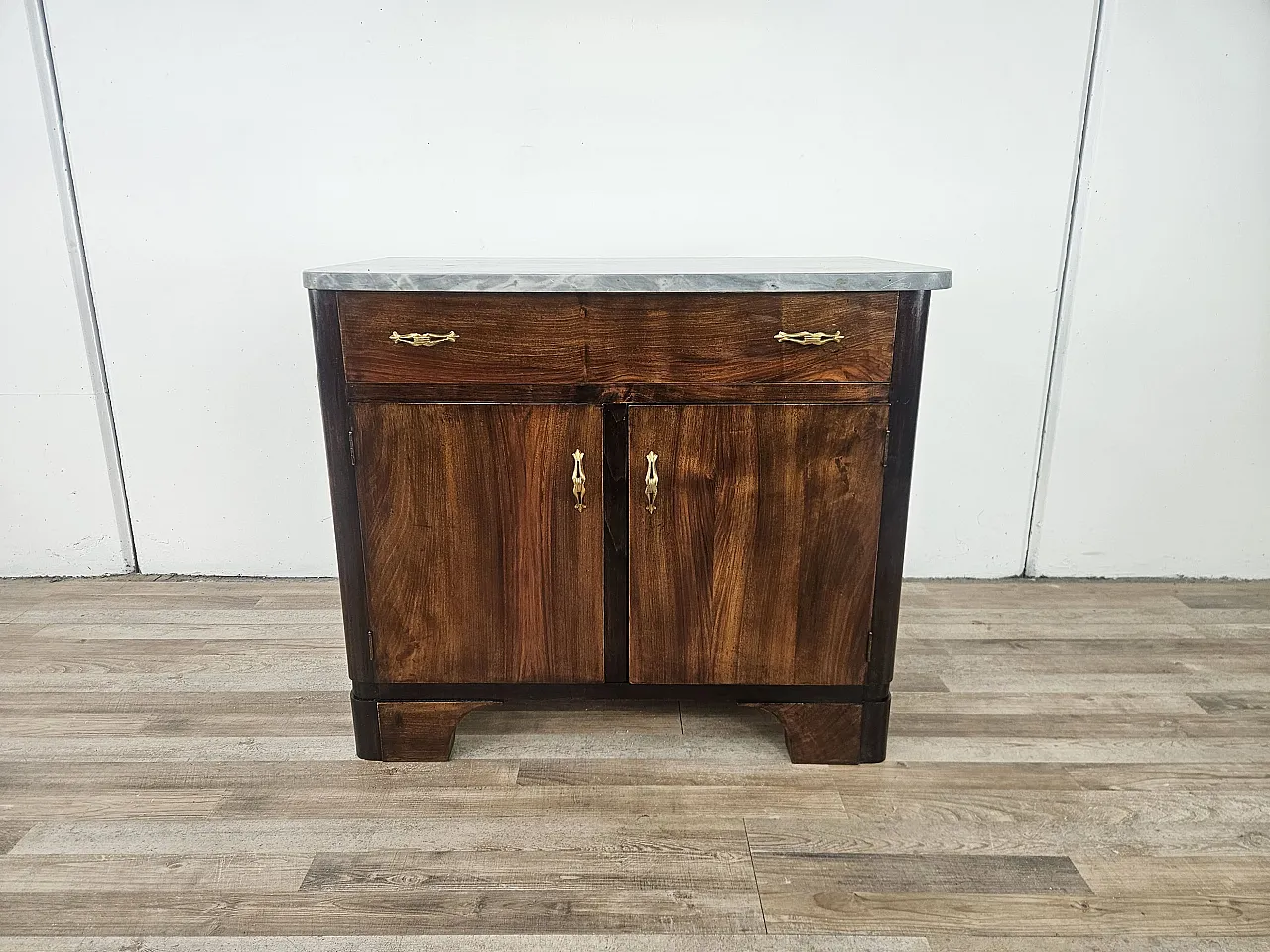 Art Deco sideboard in mahogany feather with marble top, 40s 1