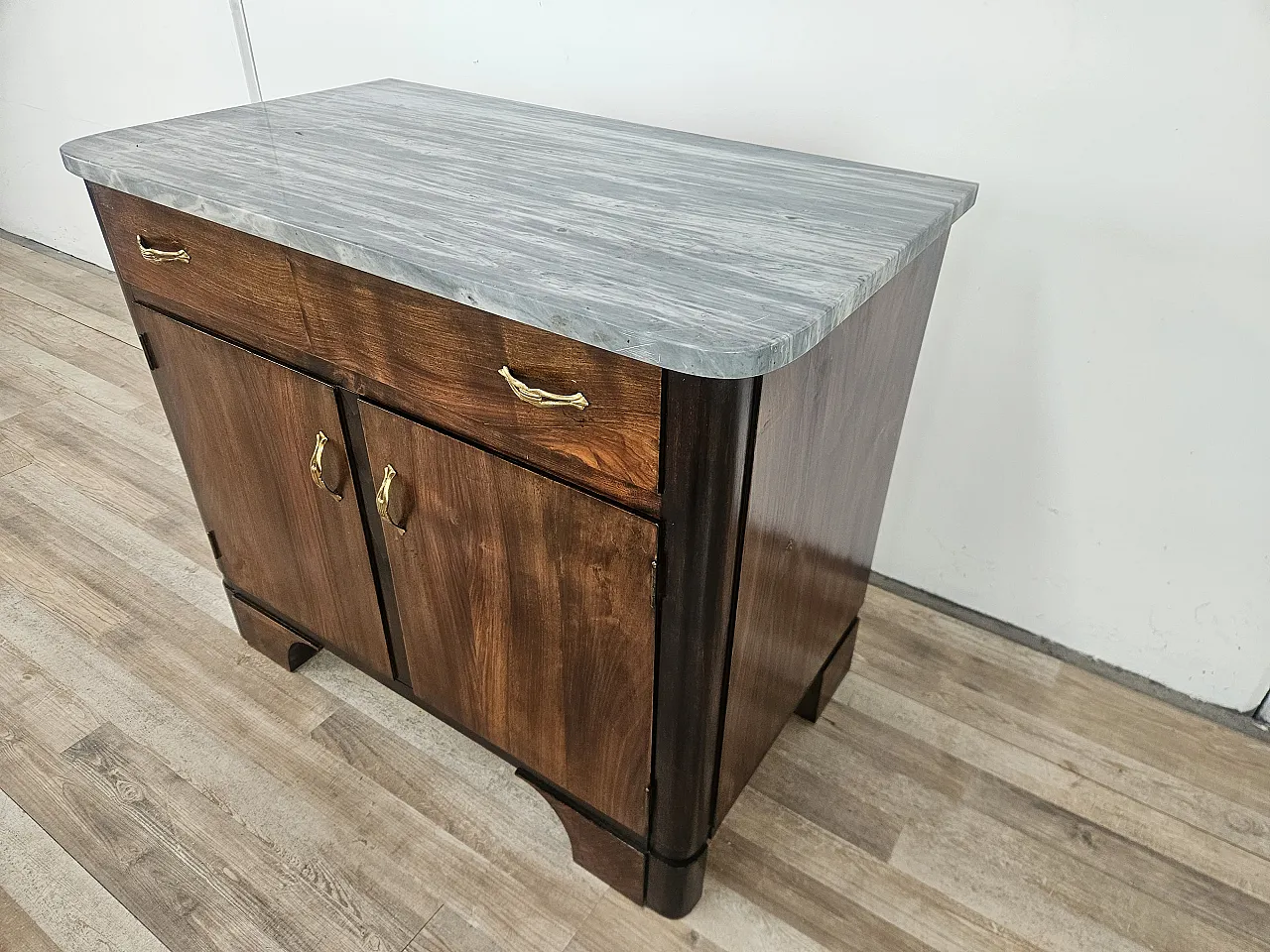 Art Deco sideboard in mahogany feather with marble top, 40s 3