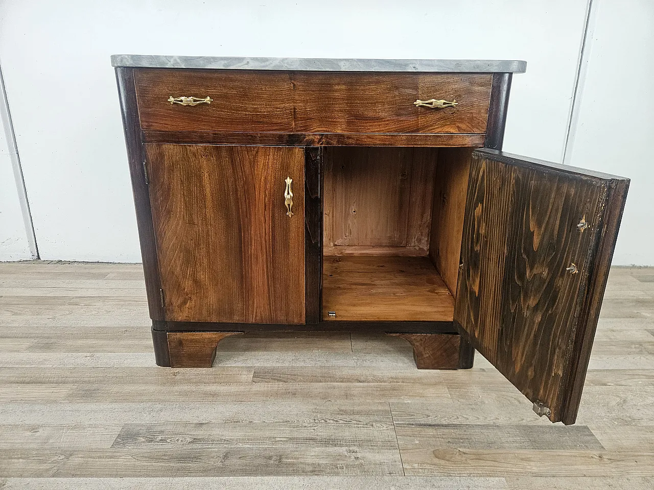 Art Deco sideboard in mahogany feather with marble top, 40s 12
