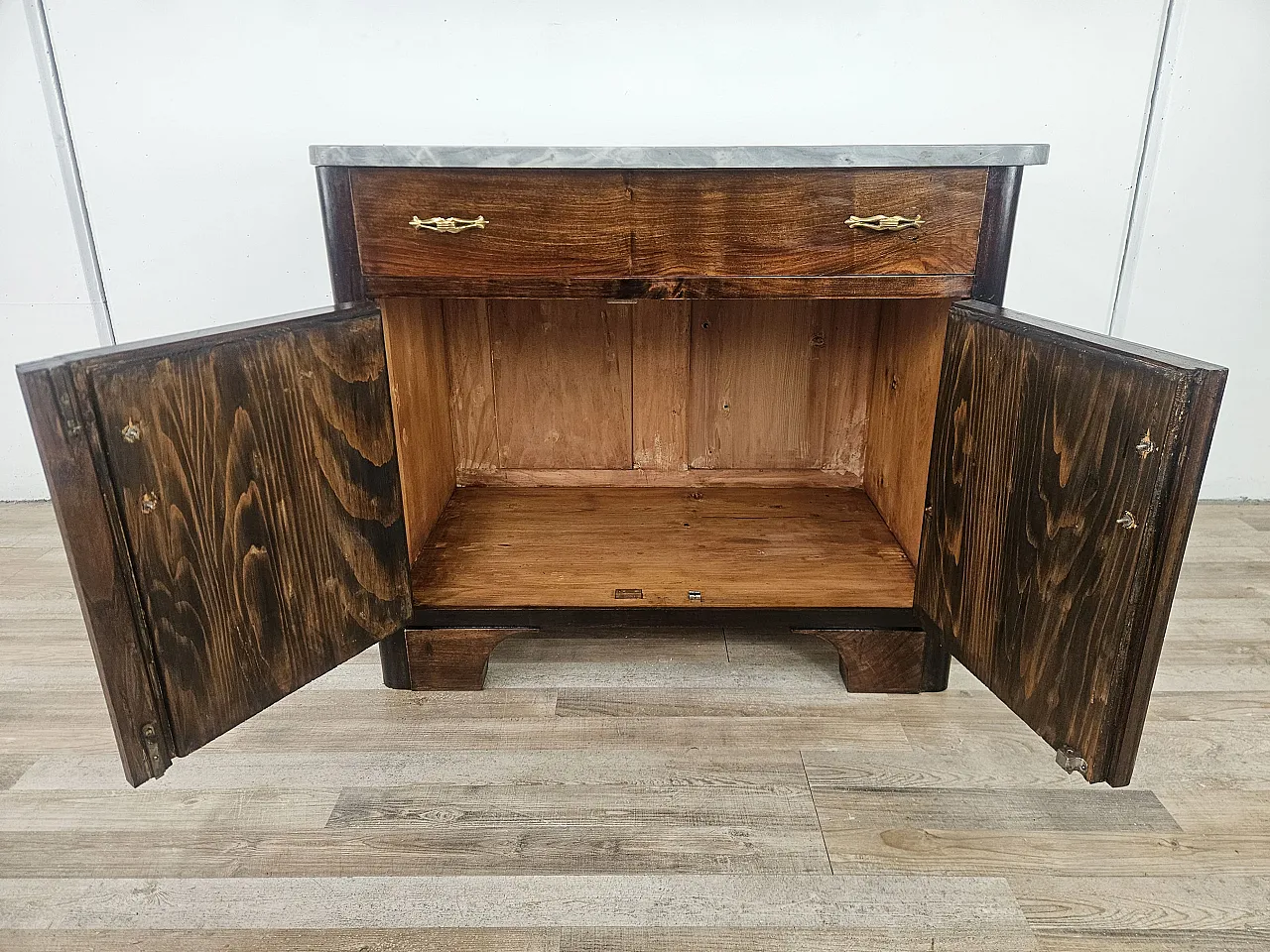 Art Deco sideboard in mahogany feather with marble top, 40s 13