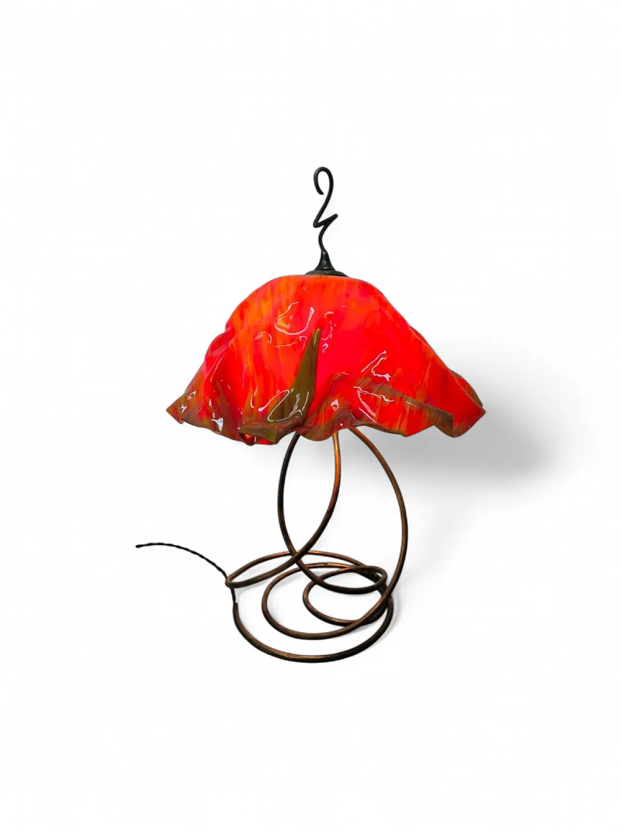 Lampada in ottone con vetro di Murano venato, anni '60 2