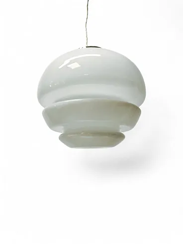 Lampada a sospensione in vetro di Murano bianco latte, anni '70