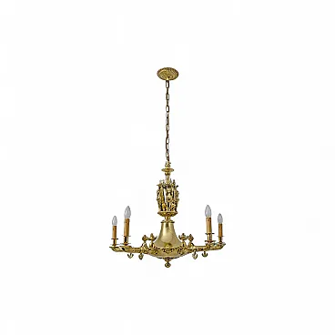 Lampadario in bronzo dorato stile Impero con figure alate, primo '800