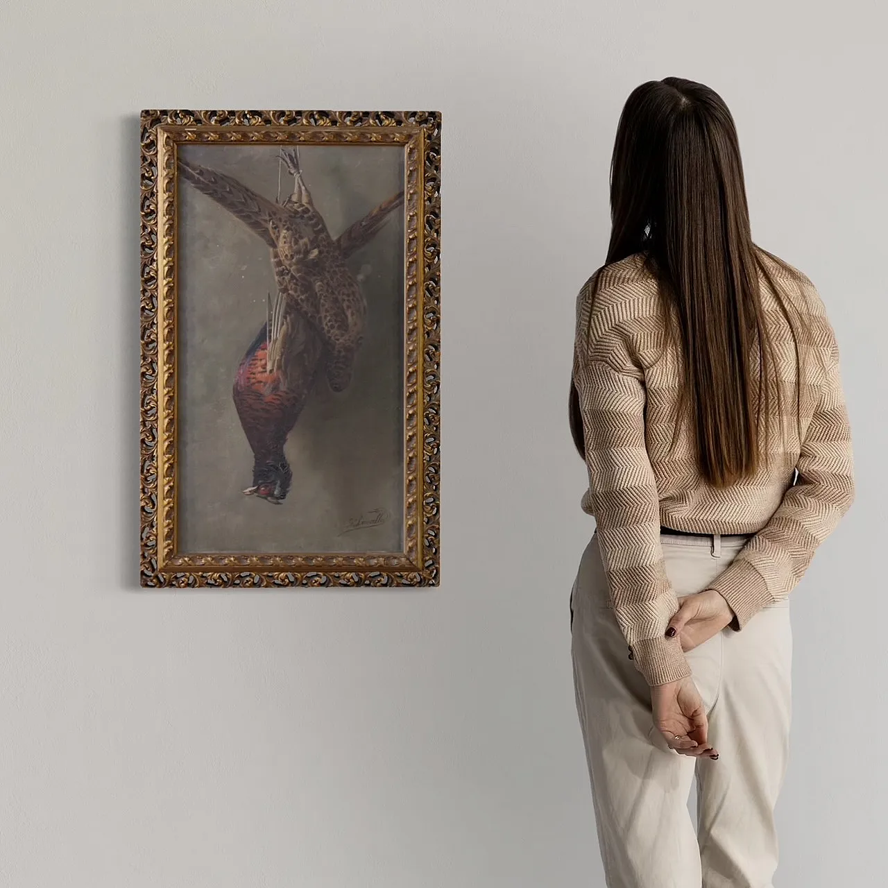 Dipinto firmato natura morta con cacciagione, '900 3