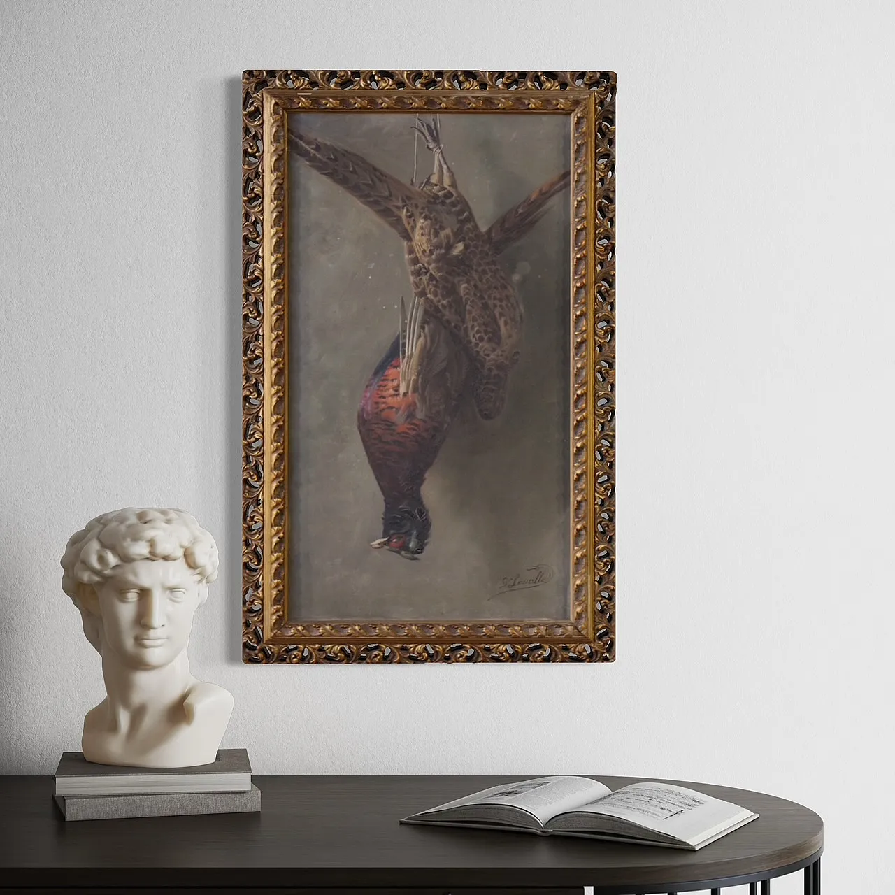 Dipinto firmato natura morta con cacciagione, '900 10