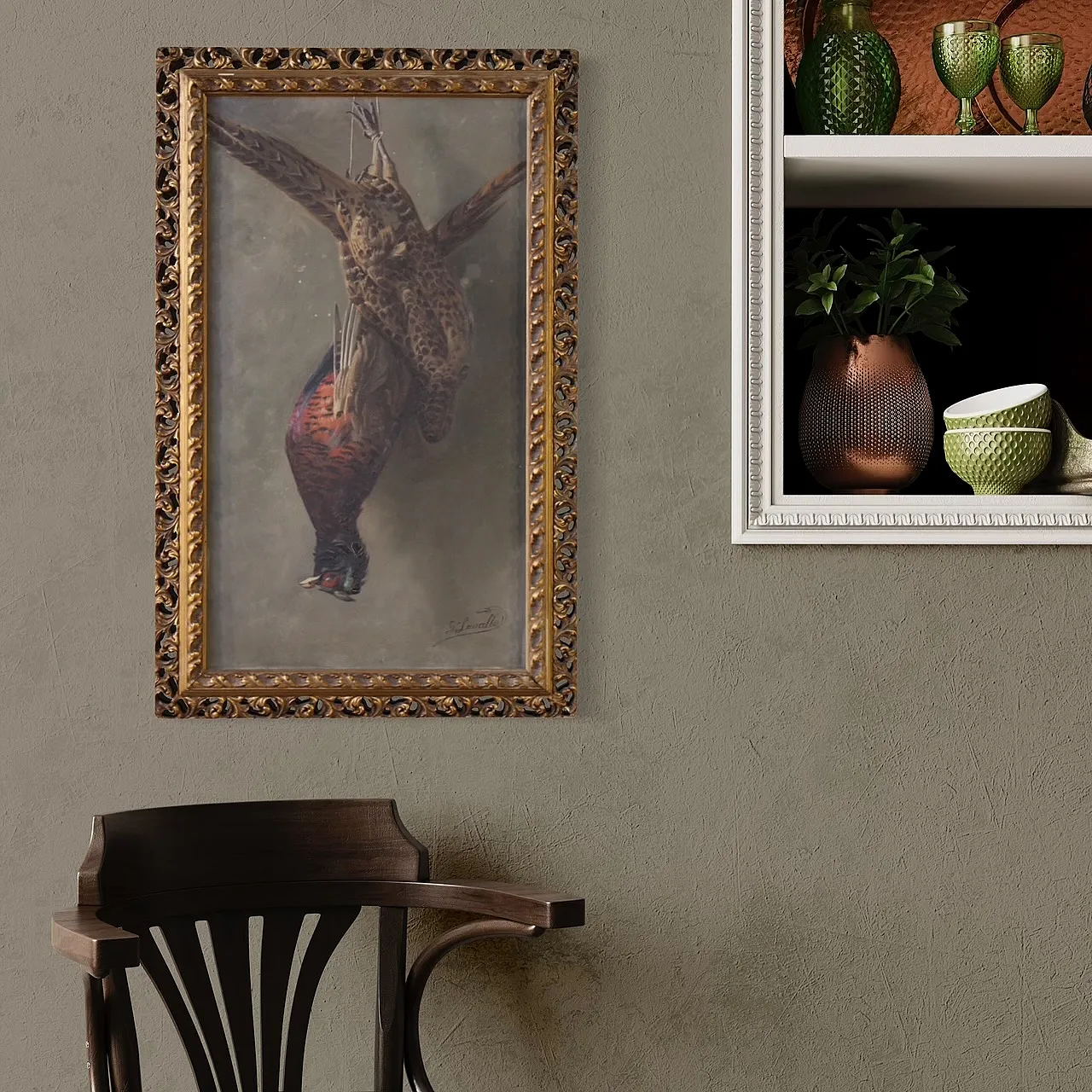 Dipinto firmato natura morta con cacciagione, '900 12