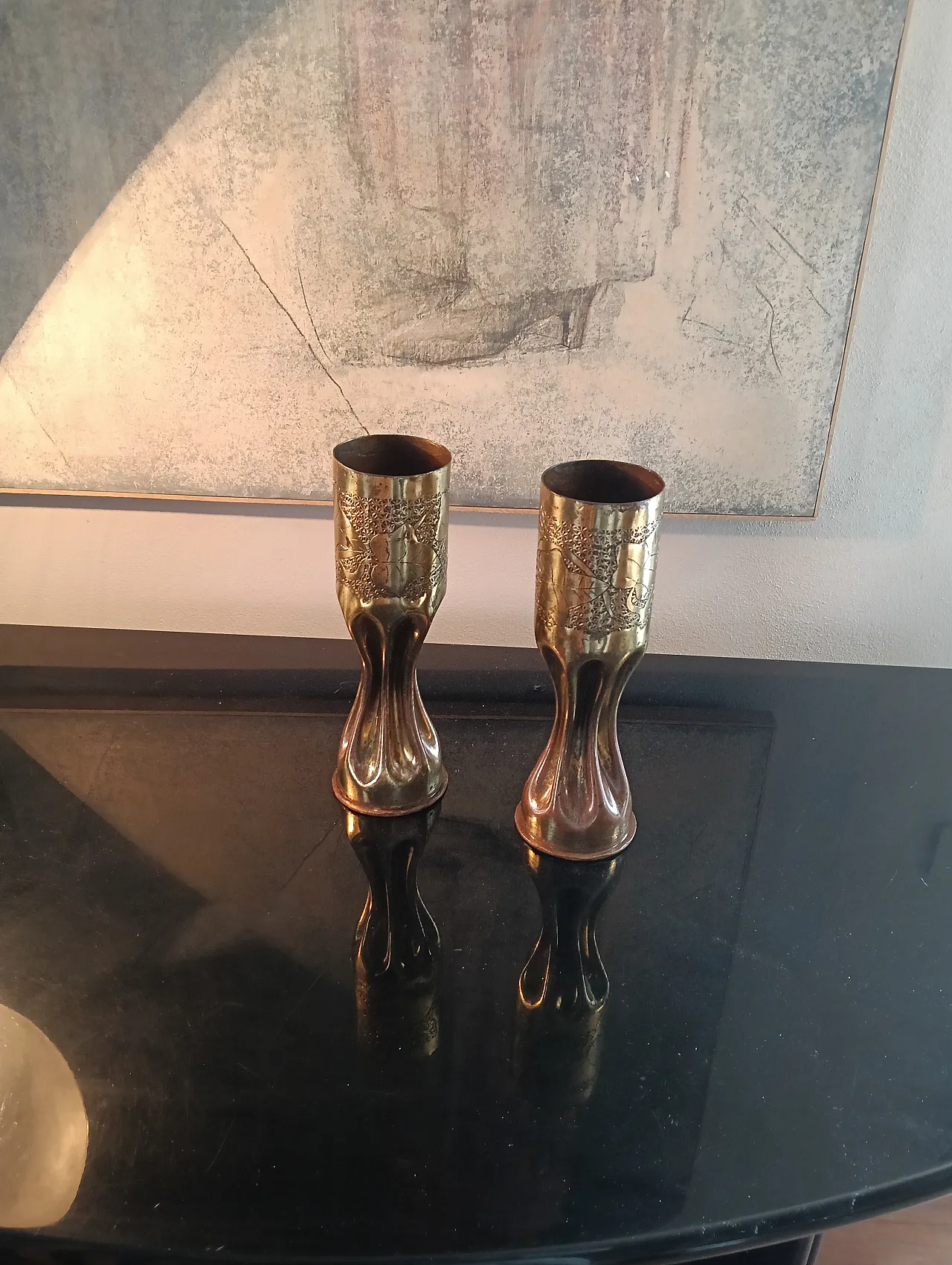 Pair of brass candlesticks, 1916 3