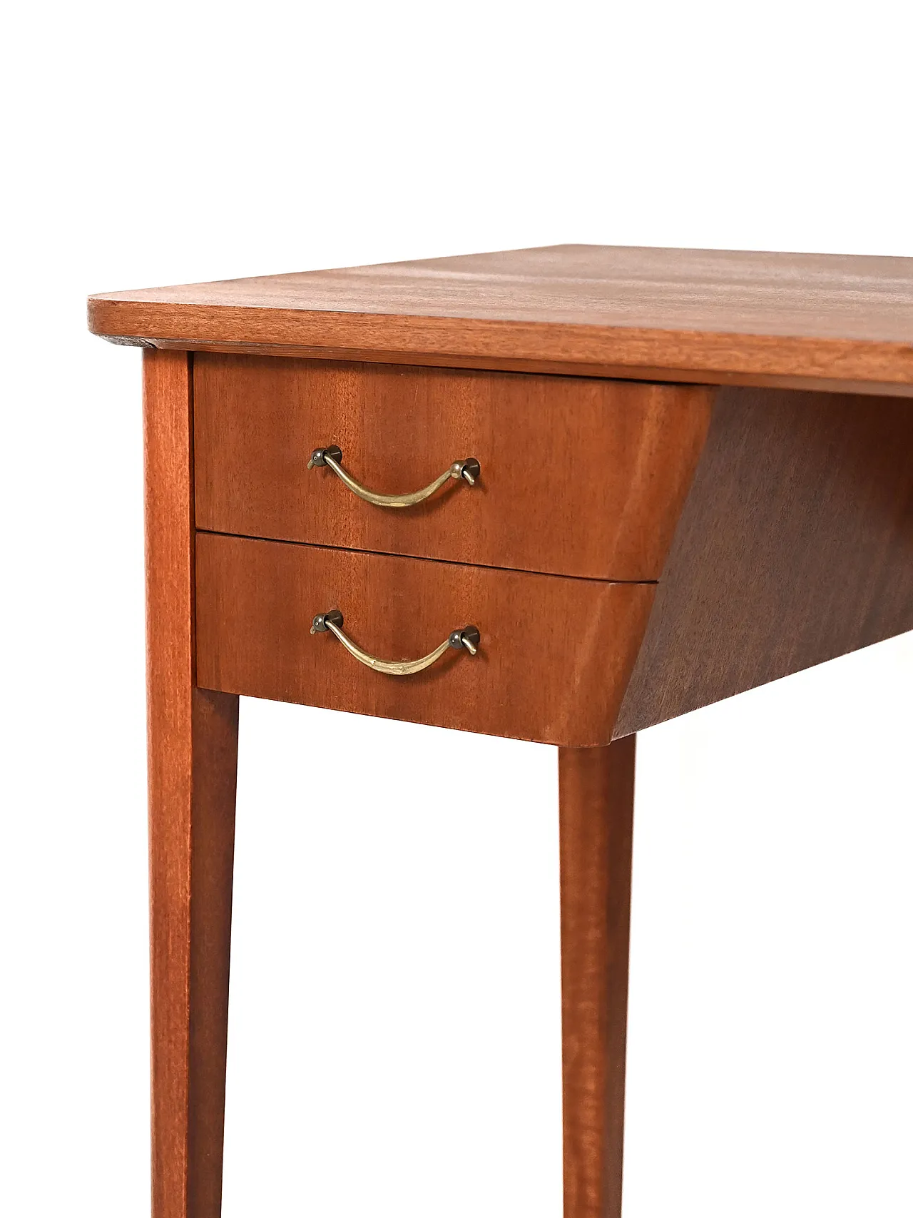 Scrivania scandinava in mogano con maniglie in ottone 5