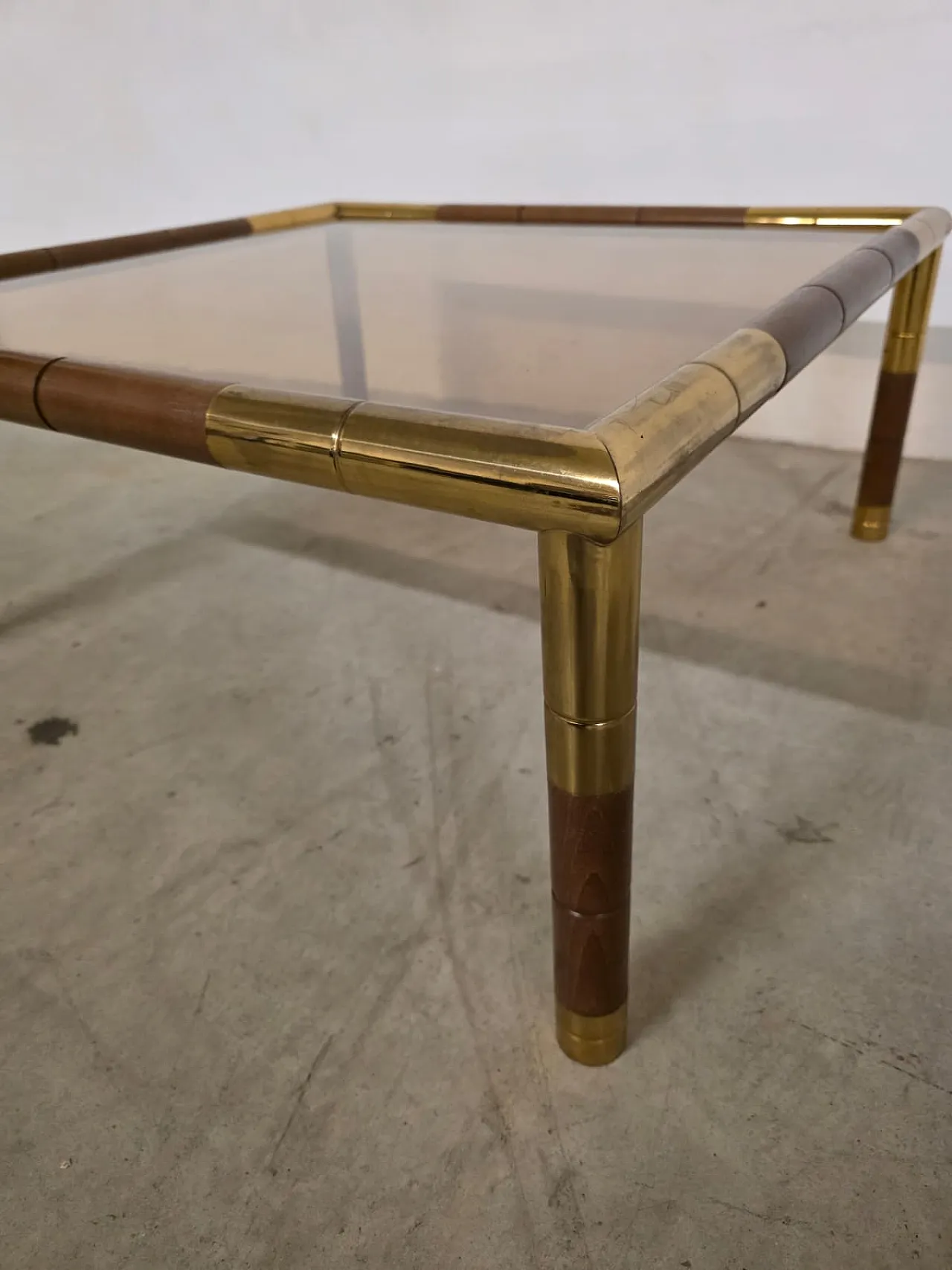 Brass and smoked glass coffee table by Tommaso Barbi, 1970s 1