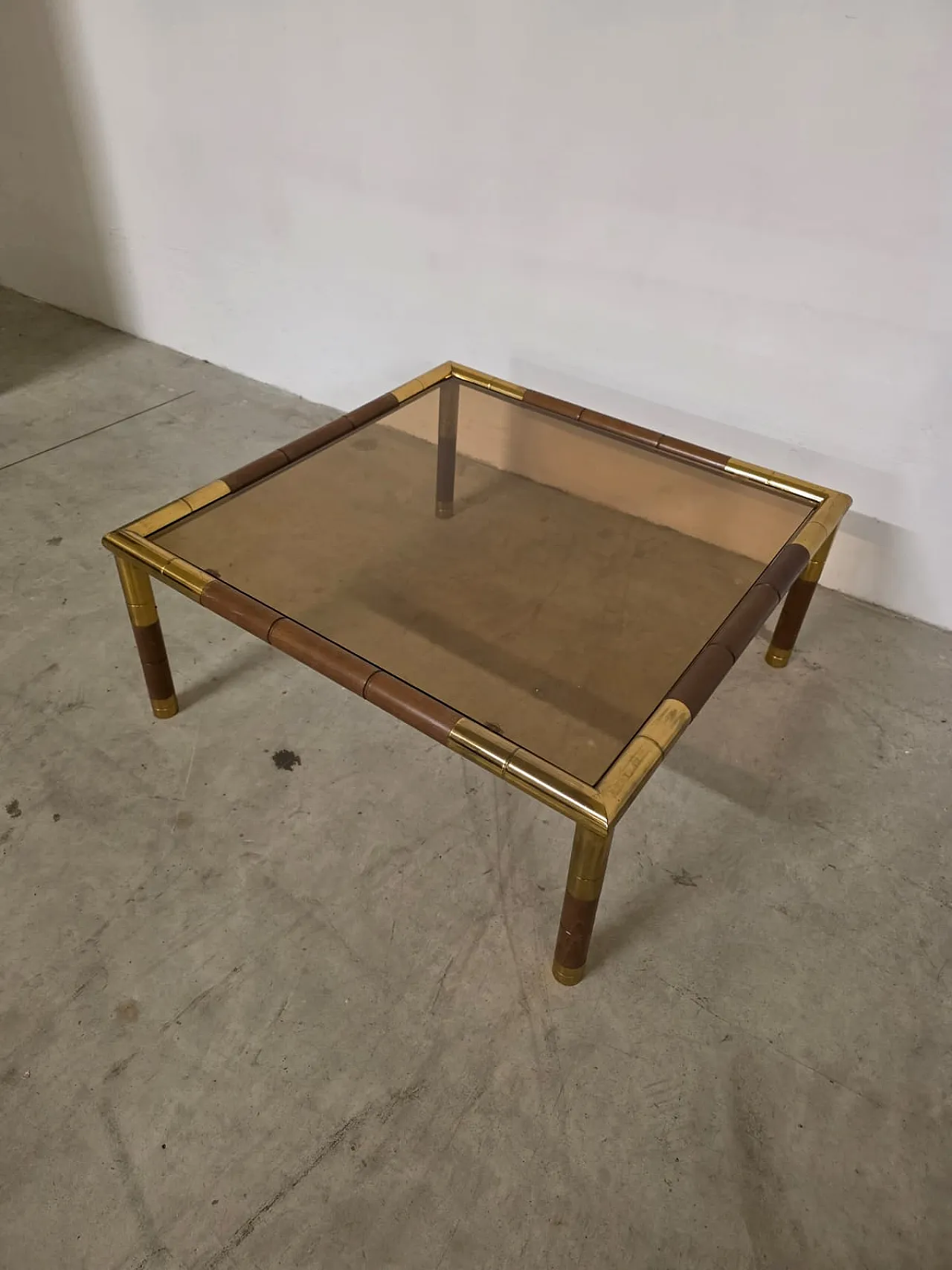 Brass and smoked glass coffee table by Tommaso Barbi, 1970s 4