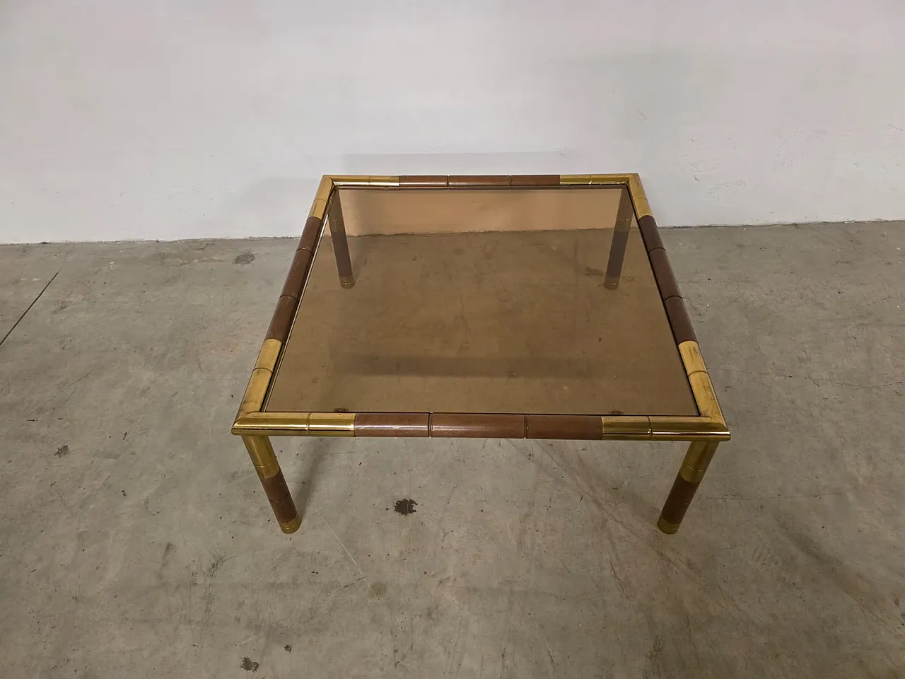 Brass and smoked glass coffee table by Tommaso Barbi, 1970s 5