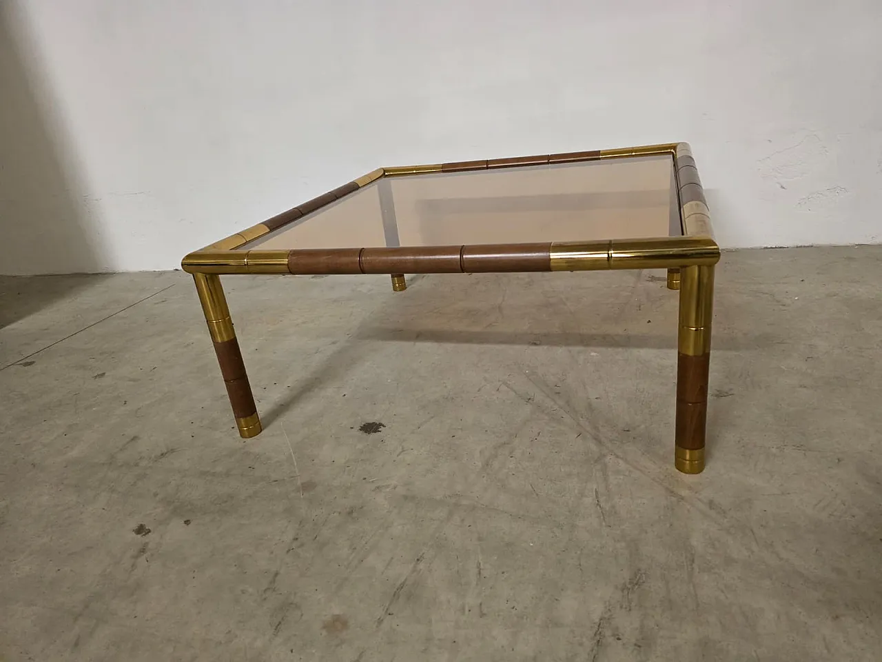 Brass and smoked glass coffee table by Tommaso Barbi, 1970s 7