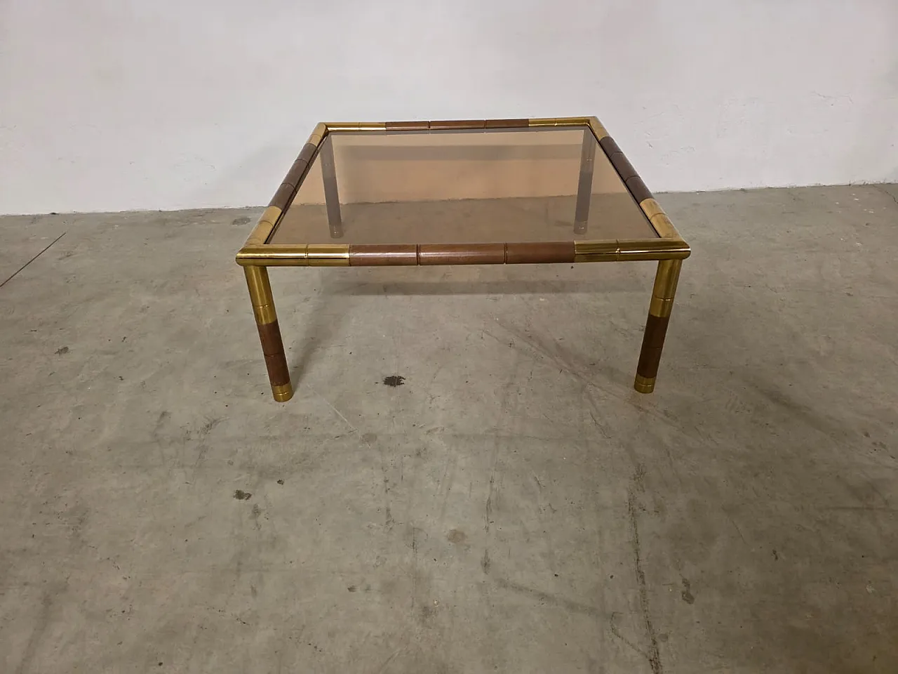 Brass and smoked glass coffee table by Tommaso Barbi, 1970s 8