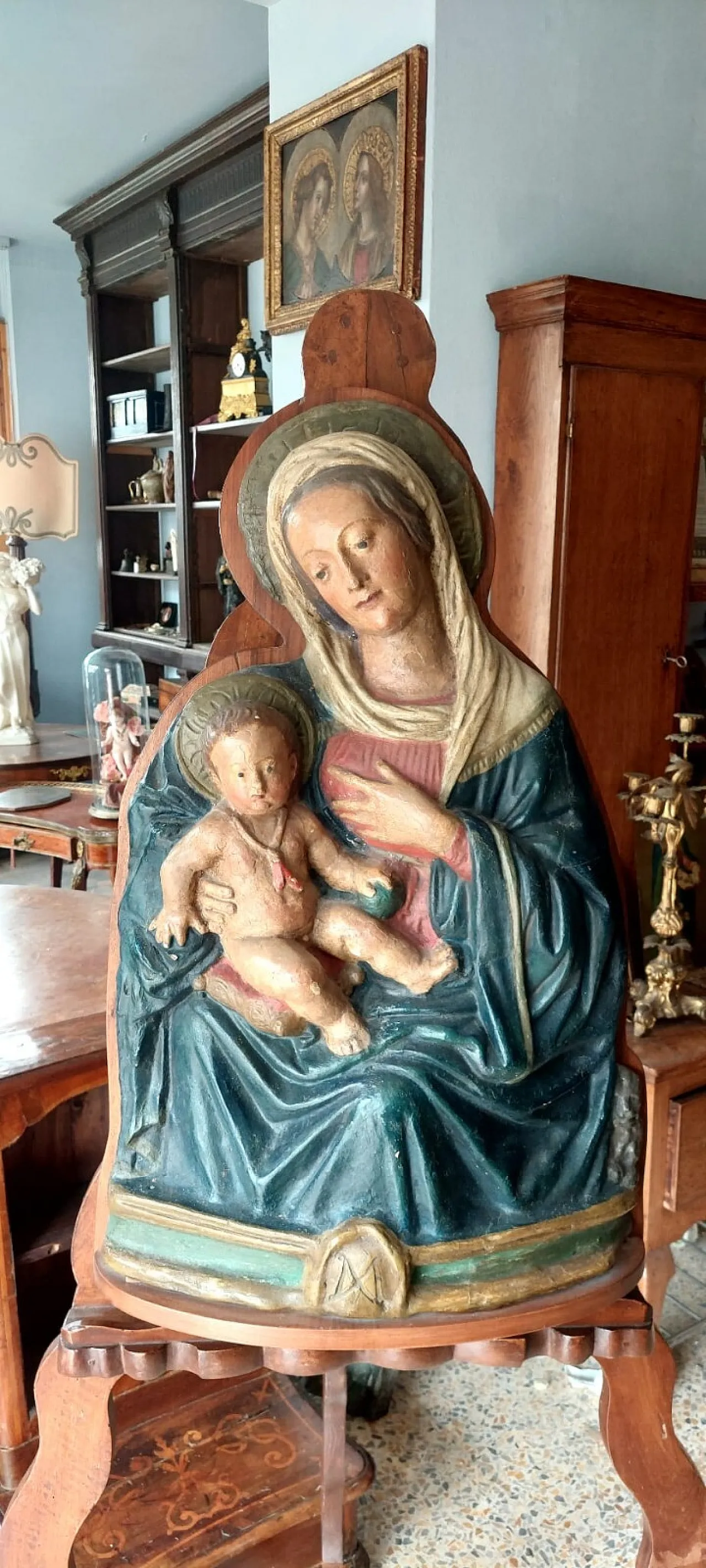 Madonna del latte, scultura altorilievo in cartapesta policroma, '600 2