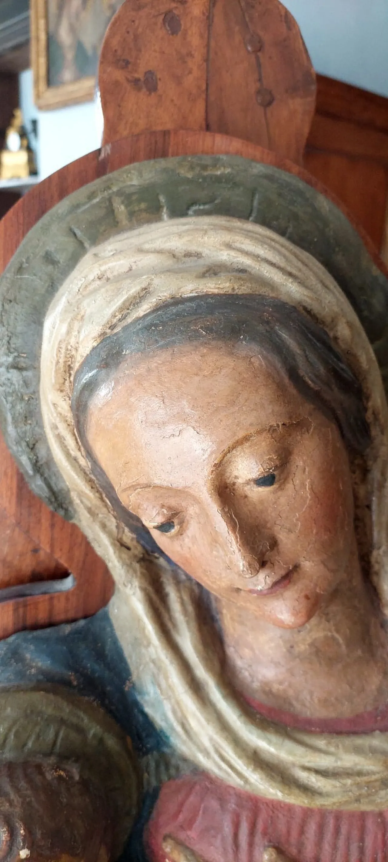 Madonna del latte, scultura altorilievo in cartapesta policroma, '600 13